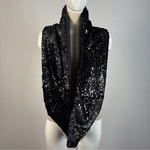 Anthropologie Madison 88 Grey Knit Faux Fur Infinity Scarf Silver Sparkle NWT